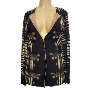 Aldomartins Blazer Jacket Cardigan Knit Long Sleeve Black Brown Striped Button M